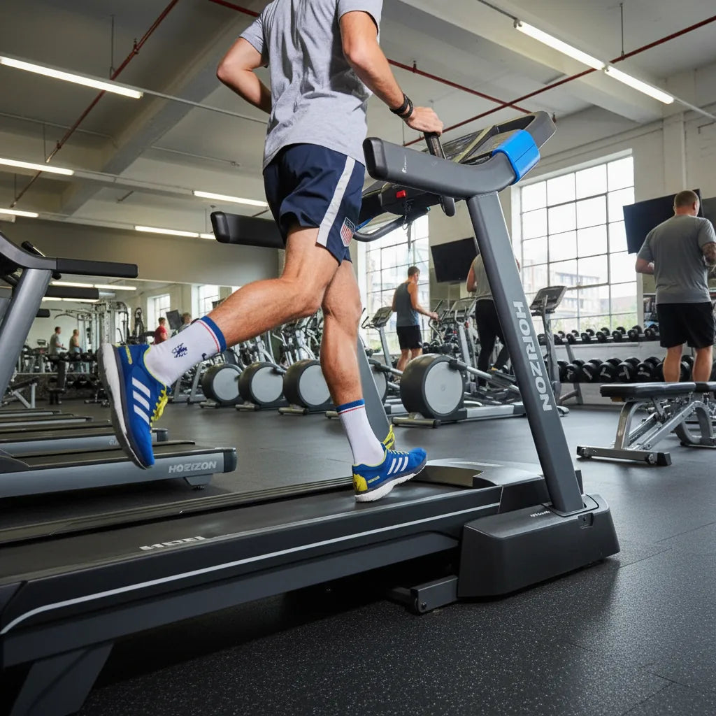 Mann läuft auf einem Laufband im Fitnessstudio